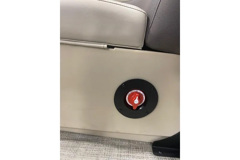 Slide: The Image of 2026 Bentley Pontoons Legacy 223 Navigator interior detail with red control knob. - 23