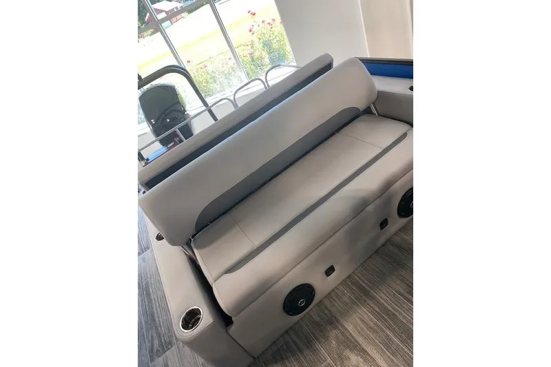 Slide: The Image of 2026 Bentley Pontoons Legacy 223 Swingback interior with plush seating and modern design. - 4