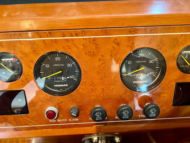 Slide: The Image of Dashboard of 2004 Ocean Alexander Atlus 48 with Yanmar gauges and controls. - 21