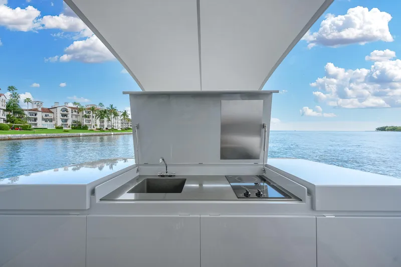Slide: The Image of Outdoor kitchen on 2021 Alen 55 yacht with ocean view and modern design. - 11