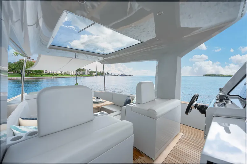 Slide: The Image of Luxurious interior of 2021 Alen 55 yacht with scenic ocean view. - 19