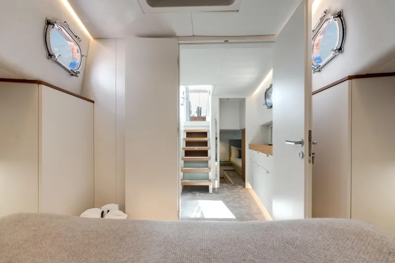 Slide: The Image of Interior of 2021 Alen 55 yacht, featuring modern design and natural light. - 29