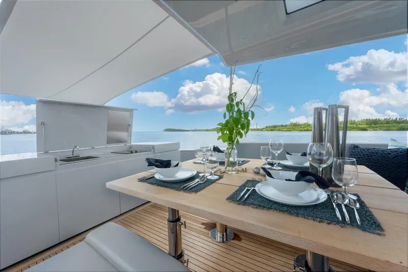 Slide: The Image of Luxurious dining setup on Alen 55 yacht, 2021 model, with ocean view. - 38
