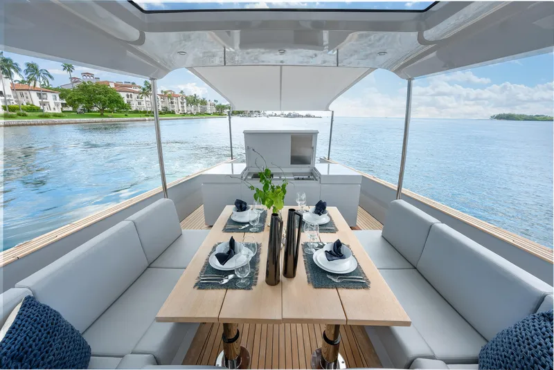 Slide: The Image of Luxury dining setup on Alen 55 yacht, 2021 model, with ocean view. - 39
