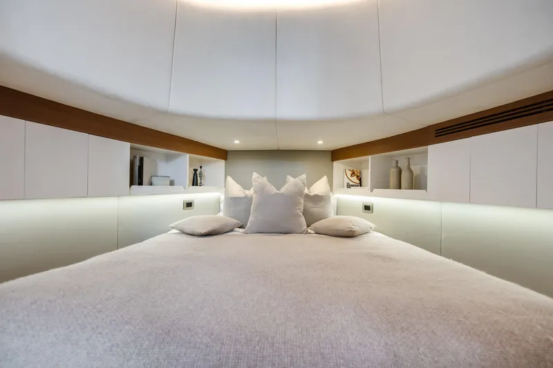 Slide: The Image of Luxurious bedroom interior of 2021 Alen 55 yacht with modern design and ambient lighting. - 47