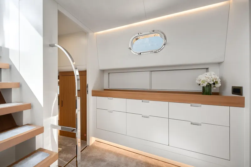 Slide: The Image of Modern interior of 2021 Alen 55 yacht with sleek cabinetry and elegant decor. - 49