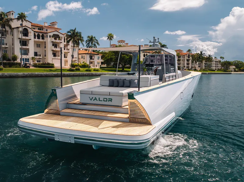 Slide: The Image of Luxury yacht Alen 55 cruising near waterfront villas, 2021 model. - 8