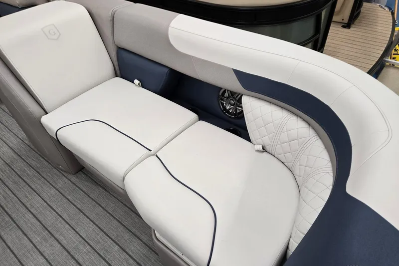 Slide: The Image of 2026 Godfrey Sweetwater 2286 FS boat interior with plush seating and elegant design. - 5