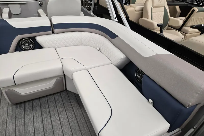 Slide: The Image of Luxurious seating on 2026 Godfrey Sweetwater 2286 FS boat, featuring elegant upholstery and modern design. - 6