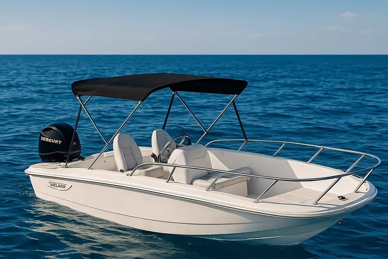 The Image of 2026 Boston Whaler 160 Super Sport boat on open water, featuring a sleek design. - 1