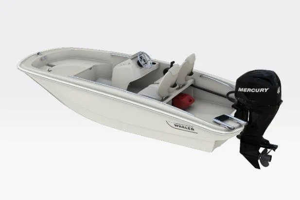 Slide: The Image of 2026 Boston Whaler 130 Super Sport boat with Mercury outboard motor. - 3