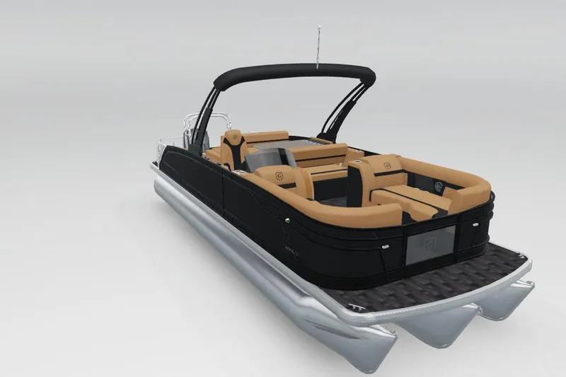 Slide: The Image of 2026 Godfrey Monaco 255 MTF pontoon boat with luxurious tan seating and sleek design. - 3