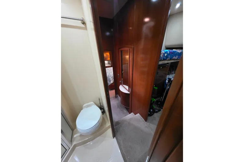 Slide: The Image of Bathroom interior of 2005 Meridian 580 Pilothouse yacht, featuring shower and vanity. - 38