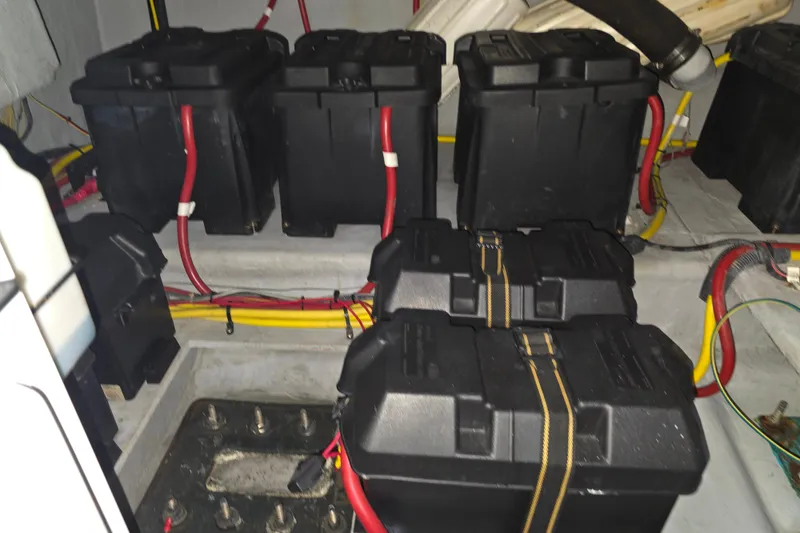 Slide: The Image of Engine room of 2005 Meridian 580 Pilothouse with equipment and safety features. - 84