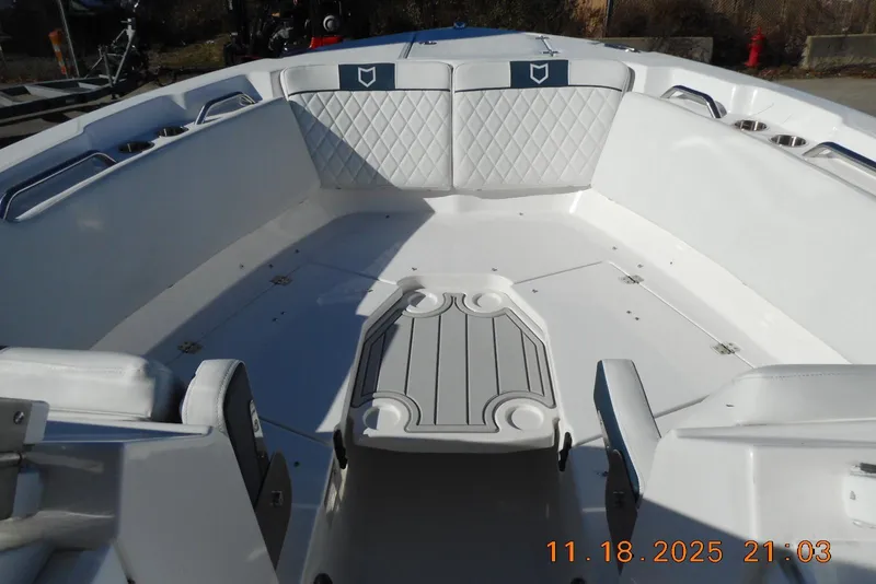Slide: The Image of Interior view of 2026 Sea Fox 268 Traveler boat, featuring spacious seating and modern design. - 22