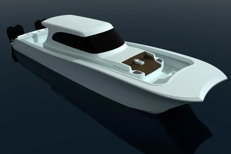 The Image of 2026 Front Runner 55 Catamaran on calm water, sleek design, modern features. - 1