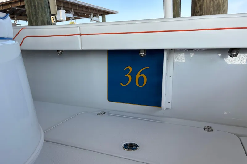 Slide: The Image of 2024 Yellowfin 36 Offshore boat interior with number 36 displayed. - 19