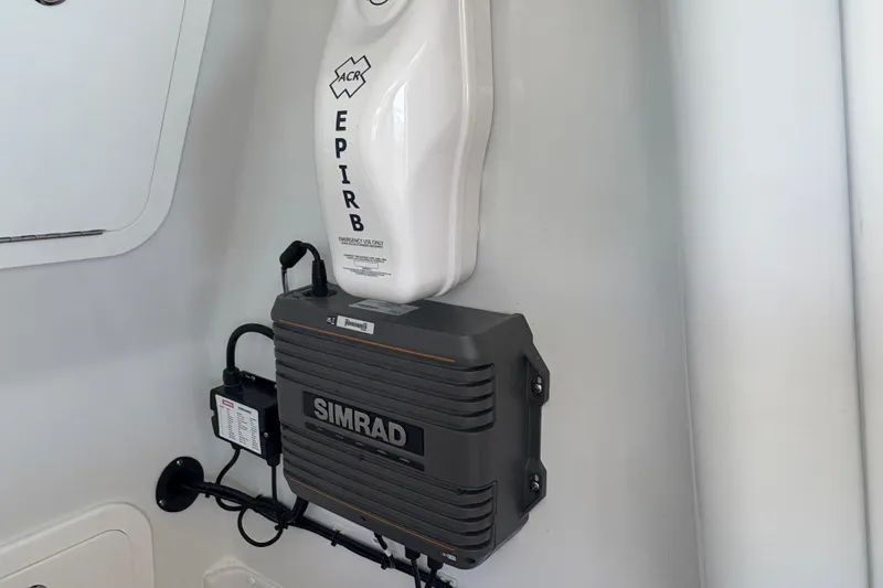 Slide: The Image of 2024 Yellowfin 36 Offshore boat with EPIRB and Simrad equipment installed. - 24