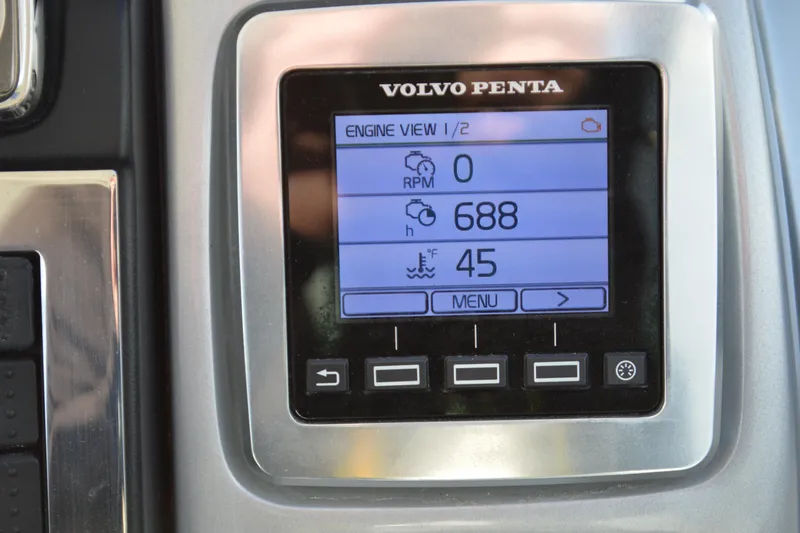 Slide: The Image of Volvo Penta engine display on 2013 Chaparral 327 SSX showing RPM, hours, and temperature. - 46