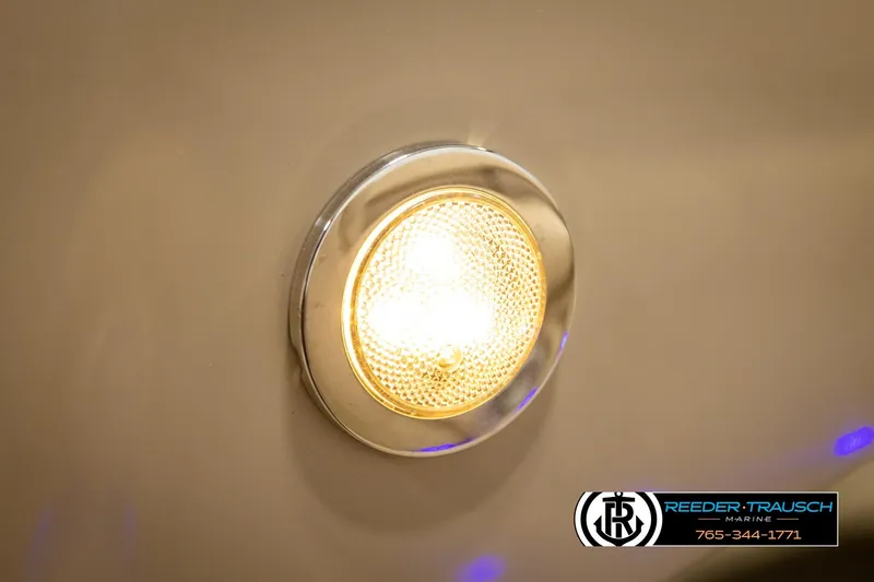 Slide: The Image of Bright circular light fixture on Avalon VEN FNC 2020 model boat interior. - 45