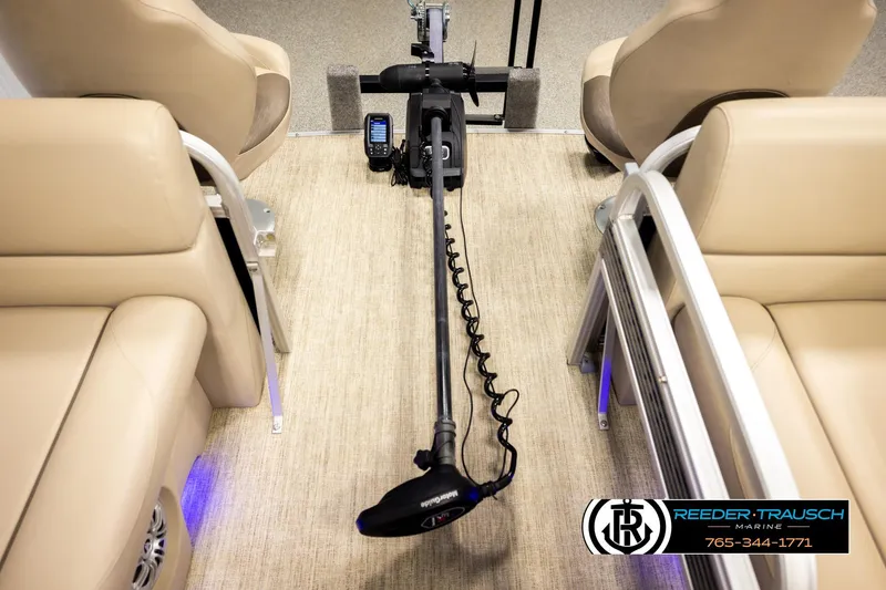 Slide: The Image of Interior of 2020 Avalon VEN FNC boat with seating and control equipment. - 47