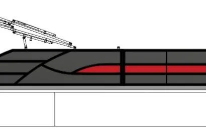 Slide: The Image of 2026 Bentley Pontoons Legacy 243 Swingback, sleek design with red and black accents. - 18