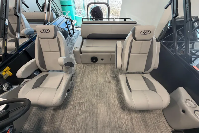 Slide: The Image of 2026 Bentley Pontoons Legacy 243 Swingback interior with luxurious seating and modern design. - 7