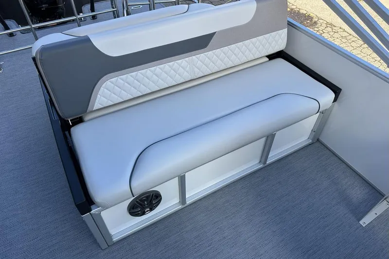 Slide: The Image of 2026 Godfrey Sweetwater 2286 SFLC boat seat with quilted upholstery and speaker. - 10