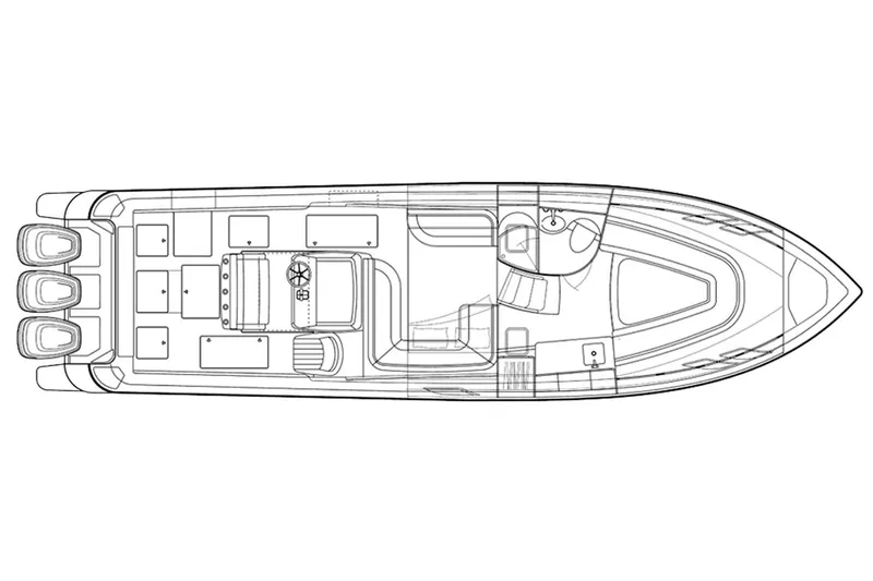 Slide: The Image of Manufacturer Provided Image: Top view schematic of a 2019 Intrepid 407 Cuddy boat layout. - 48