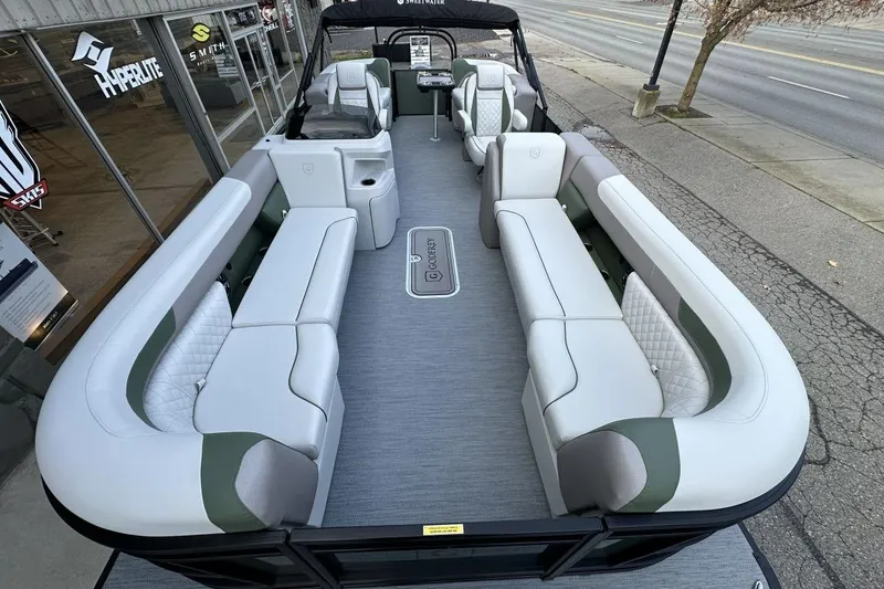 Slide: The Image of 2026 Godfrey Sweetwater 2286 SBC pontoon boat with spacious seating and modern design. - 14