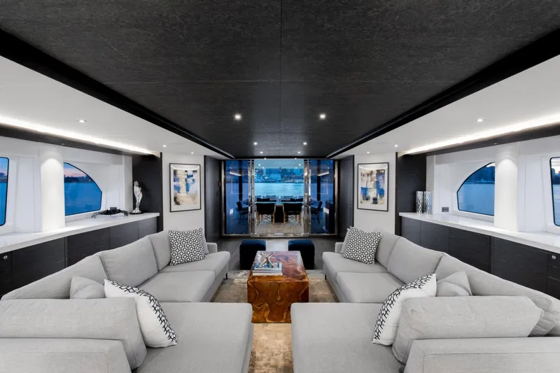 Slide: The Image of Luxurious interior of 2019 Crescent Semi-Displacement yacht with modern decor and spacious seating. - 3
