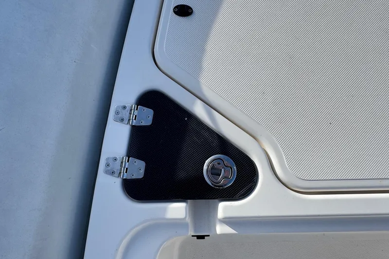 Slide: The Image of 2022 Zodiac Medline 6.8 boat hatch detail with hinges and latch. - 38
