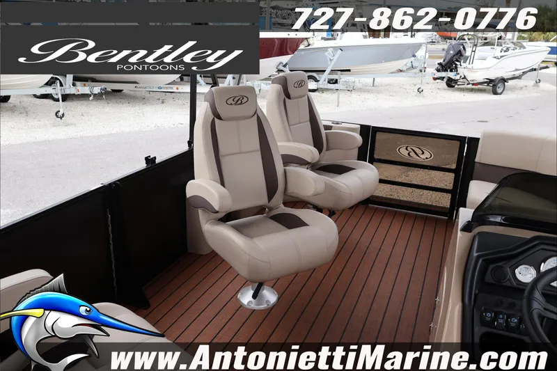 Slide: The Image of 2026 Bentley Pontoons Legacy 223 DL Navigator interior with luxurious seating. - 10