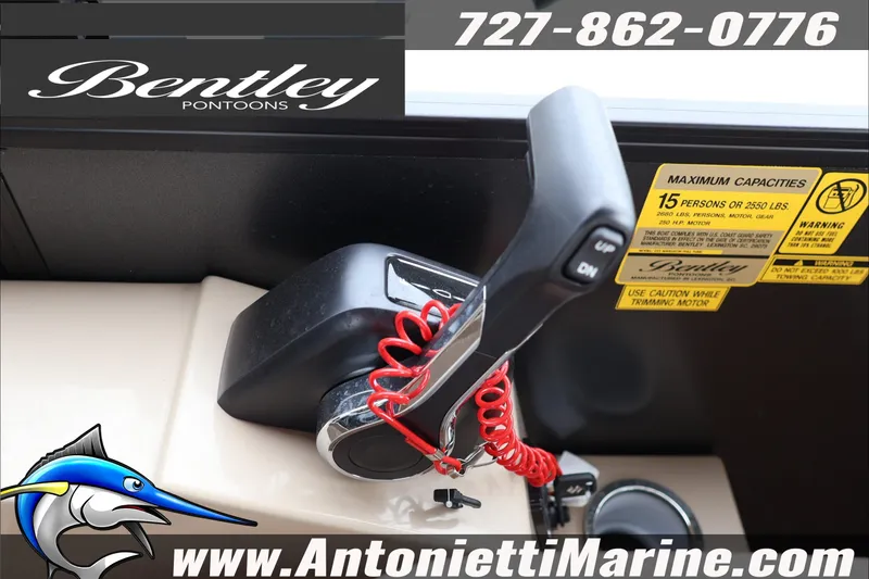 Slide: The Image of Control panel of 2026 Bentley Pontoons Legacy 223 DL Navigator with capacity details. - 16