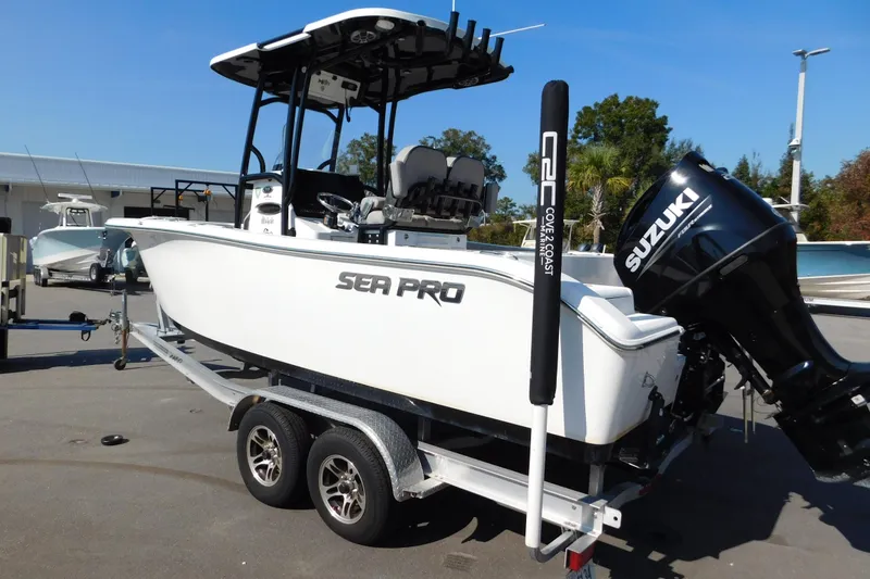 Slide: The Image of 2021 Sea Pro 219 Center Console boat on trailer with Suzuki outboard motor. - 4