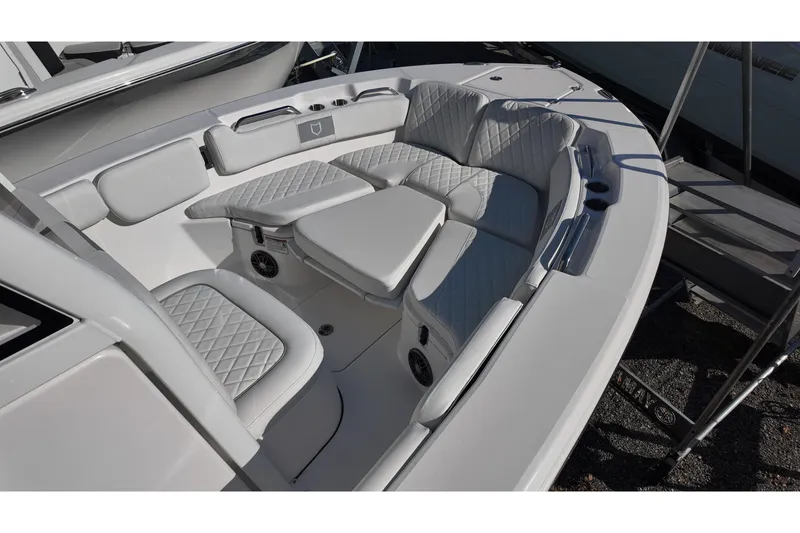 Slide: The Image of 2026 Sea Fox 228 Commander boat interior with cushioned seating and modern design. - 7