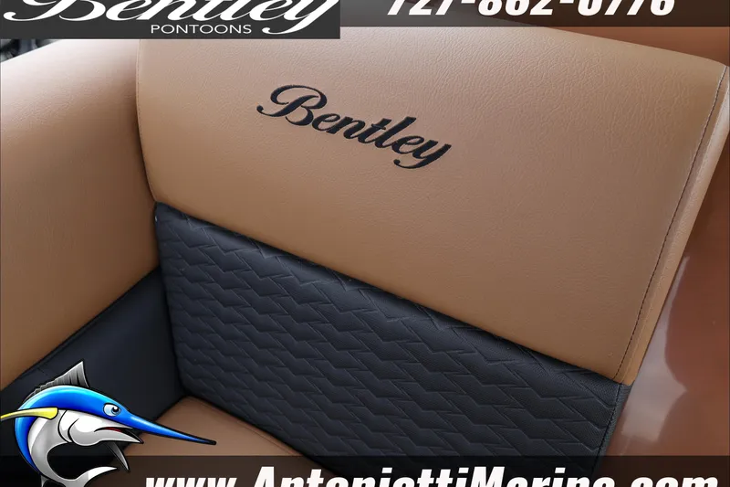 Slide: The Image of Luxurious interior of 2026 Bentley Pontoons Elite 223 Swingback, featuring premium leather seating. - 14