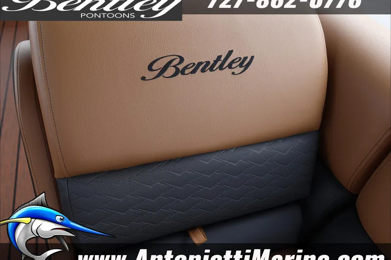 Slide: The Image of Luxurious Bentley Pontoons Elite 223 Swingback seat with elegant stitching, 2026 model. - 15