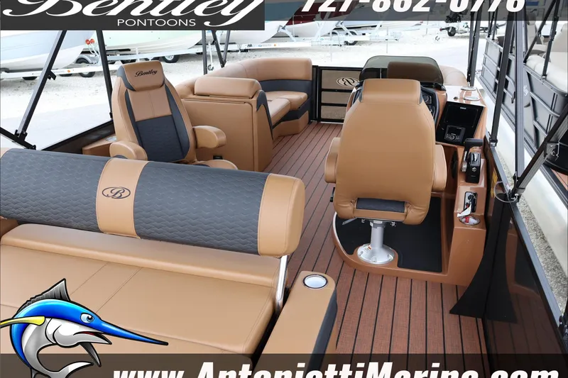 Slide: The Image of 2026 Bentley Pontoons Elite 223 Swingback interior with luxurious seating and modern design. - 34