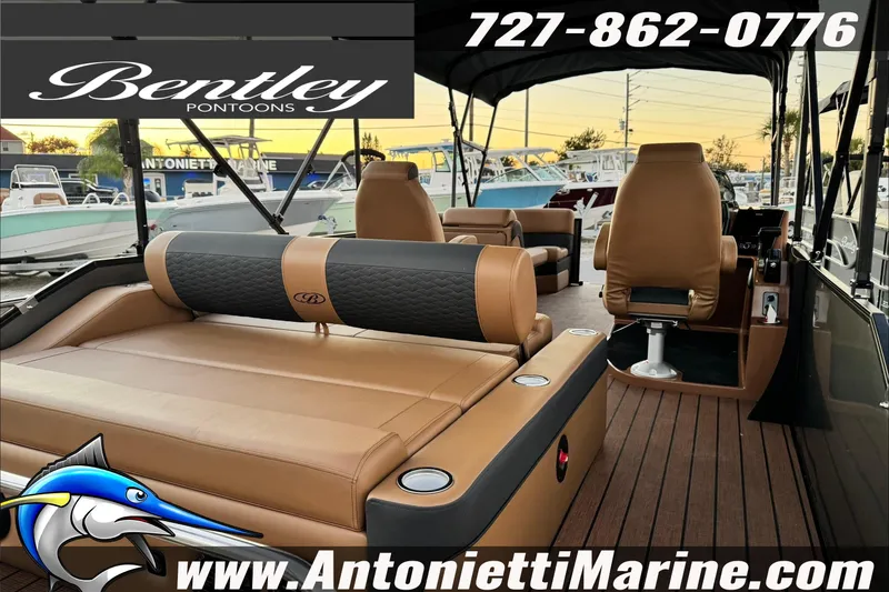 Slide: The Image of 2026 Bentley Pontoons Elite 223 Swingback Dual Capt, luxury interior, showcased at Antonietti Marine. - 4