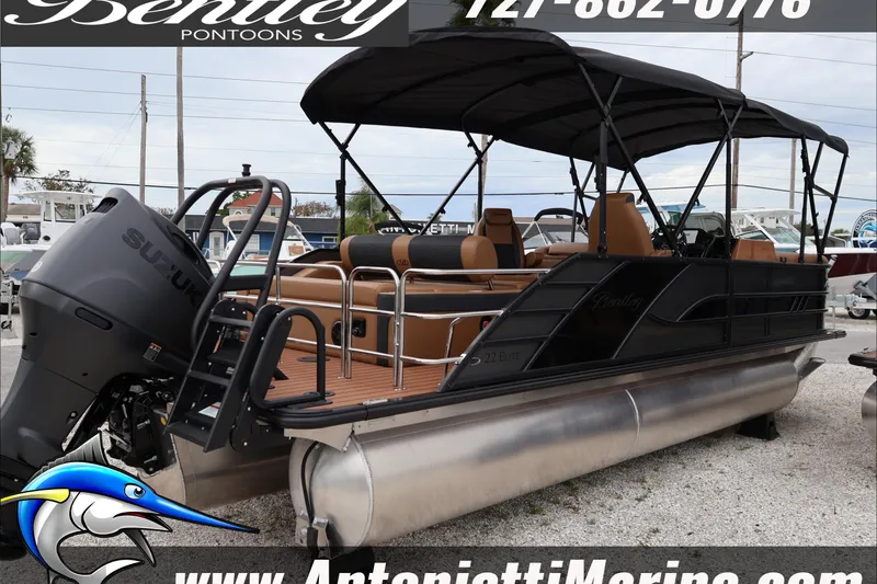 Slide: The Image of 2026 Bentley Pontoons Elite 223 Swingback Dual Capt pontoon boat with Suzuki engine. - 5