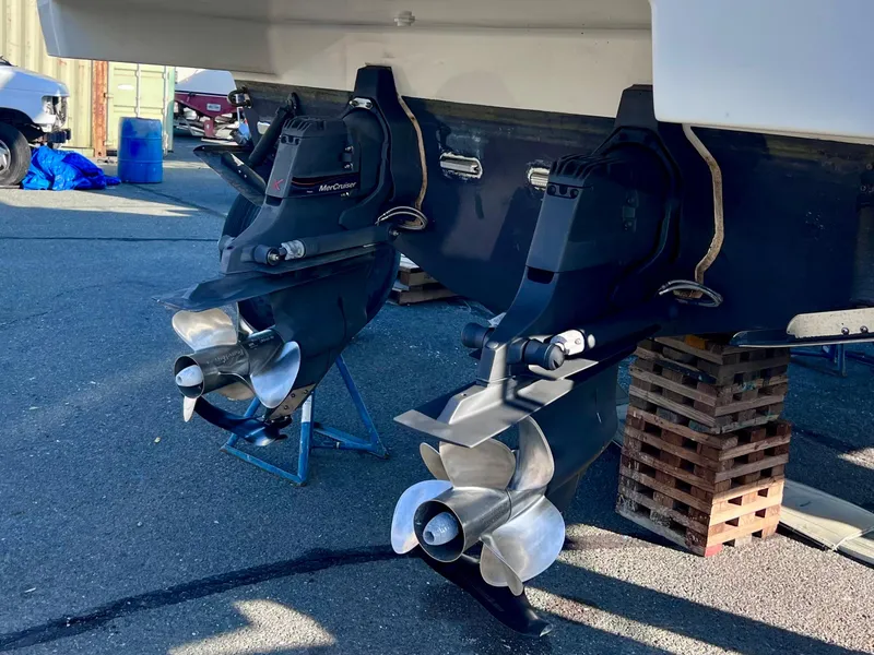 Slide: The Image of 2003 Formula 37 PC boat with dual propellers on dry dock. - 24