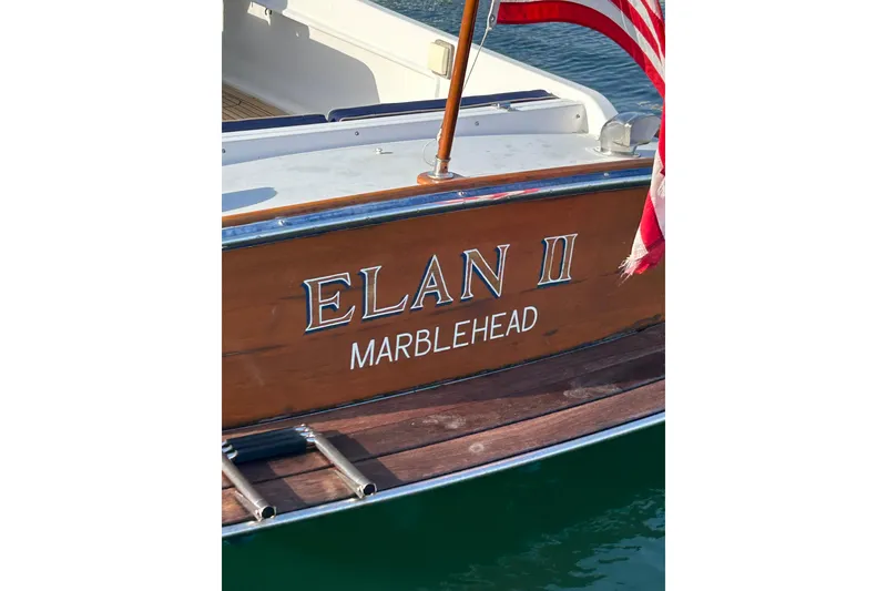 Slide: The Image of Stern of 2008 Wasque 26 boat named "Elan II" in Marblehead harbor. - 35