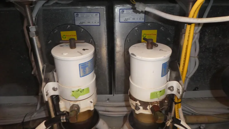 Slide: The Image of Engine room of 2005 Carver 38 Super Sport with dual fuel filters. - 39