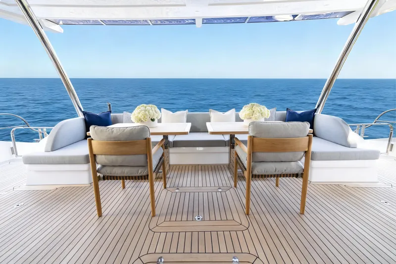 Slide: The Image of Luxurious Oceanwalker S60e yacht deck with elegant seating, ocean view, and modern design, 2026 model. - 16