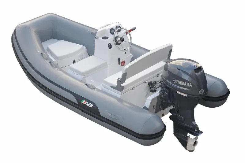 The Image of 2026 AB Inflatables Mares 11 VSX boat with Yamaha outboard motor, gray and white design. - 0