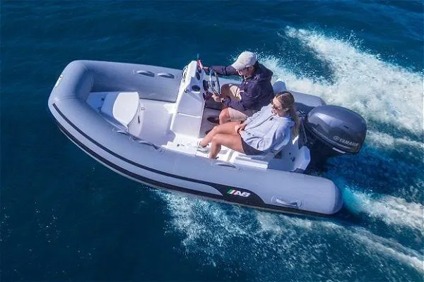 Slide: The Image of 2026 AB Inflatables Mares 11 VSX boat cruising on open water. - 9