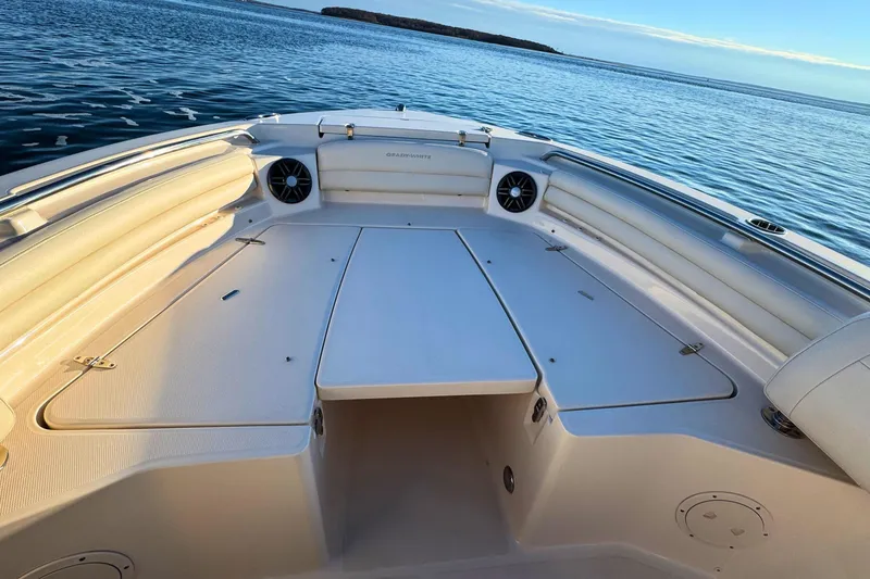 Slide: The Image of 2024 Grady-White Fisherman 216 boat interior with spacious seating and ocean view. - 21