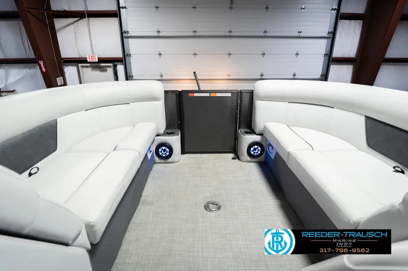 Slide: The Image of Interior of 2021 Crest SLRC 220 boat with white seating and modern design. - 21
