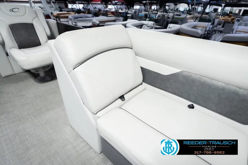 Slide: The Image of Interior of 2021 Crest SLRC 220 boat with white and gray seating. - 23
